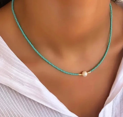 Aqua Pearl Beaded Necklace