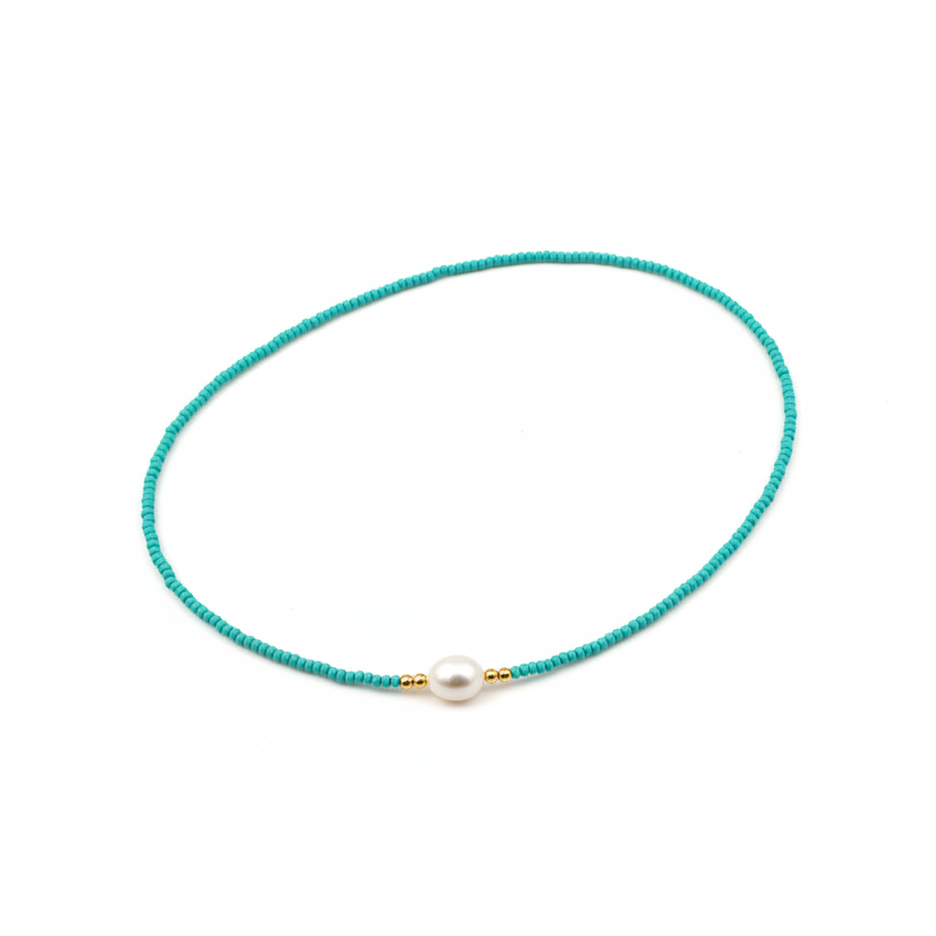 Aqua Pearl Beaded Necklace