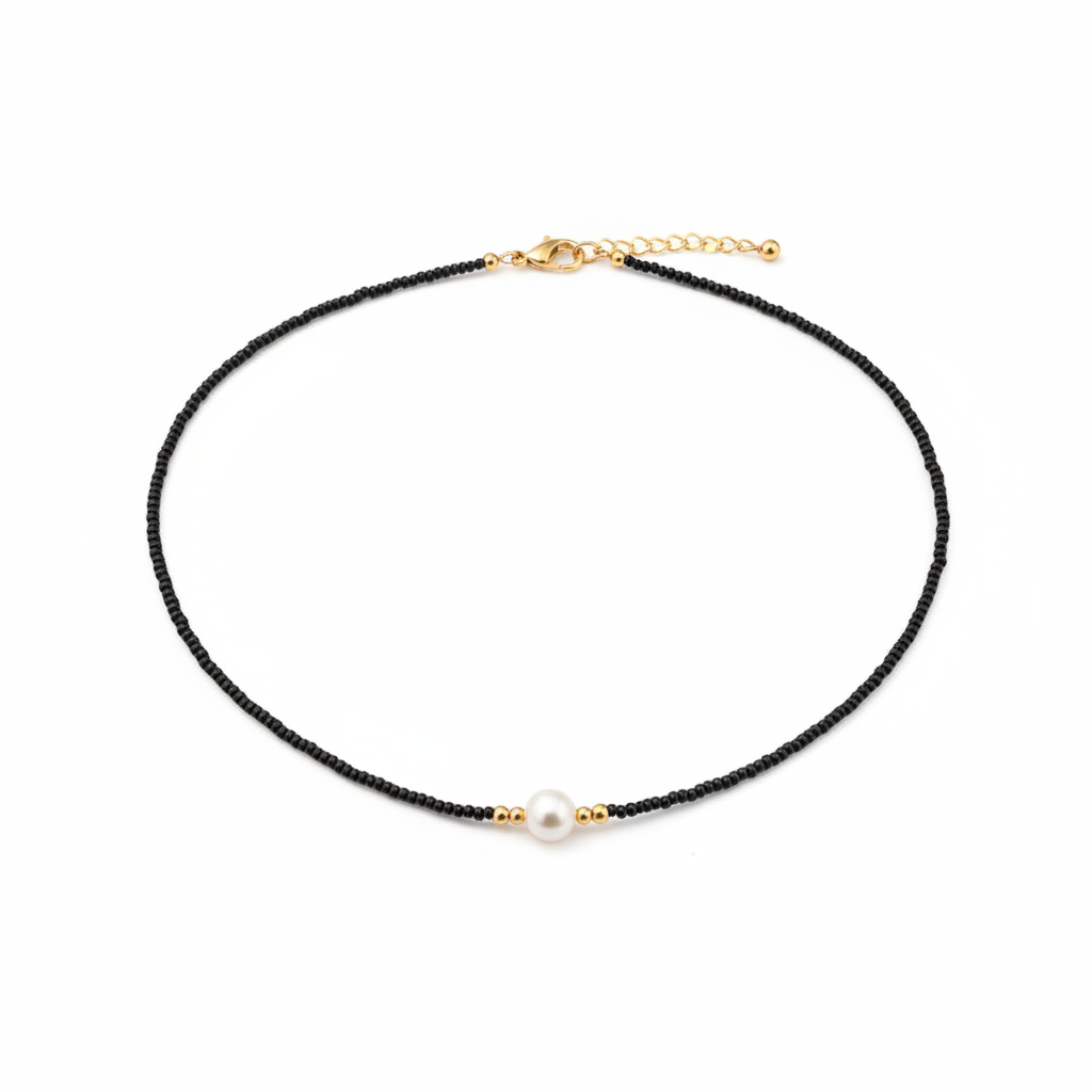 Black Pearl Beaded Necklace