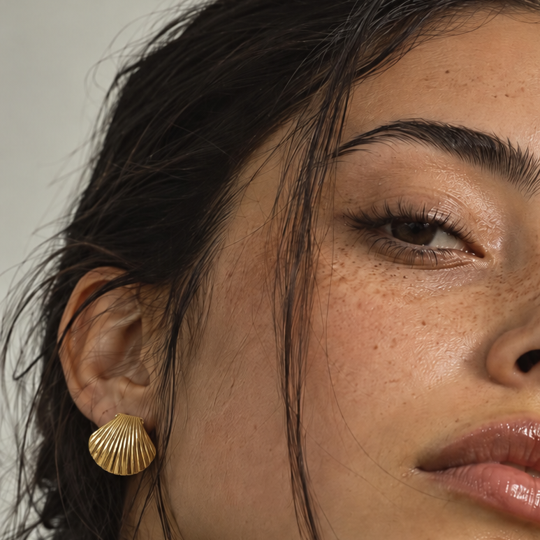 Shell Drop Gold Earrings